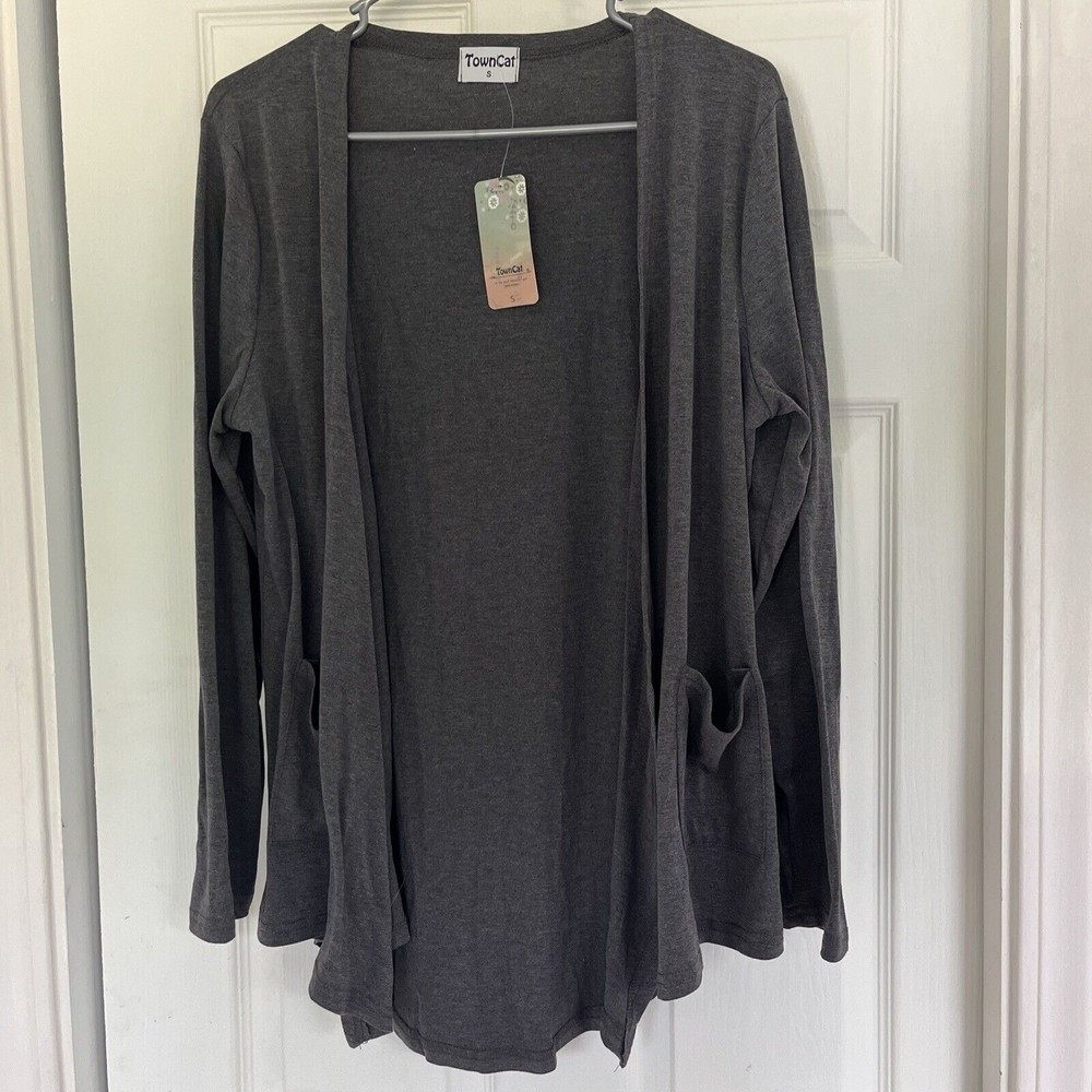 Womens TownCat Gray Long Sleeved Open Front Cardigans small Long  with pocketNEW